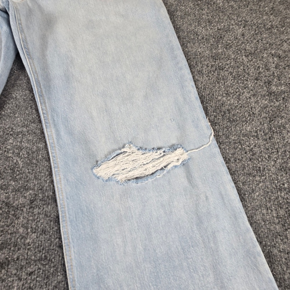 H&M Wide Leg Jeans Women Size 12 Light Blue High Waist Frayed Hem Y2K BOHO - Picture 10 of 13